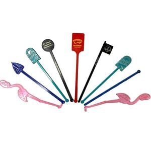 Lot of 9 Vintage Swizzle Sticks 6" Cocktail Bar Drink Stirrers Assorted Styles